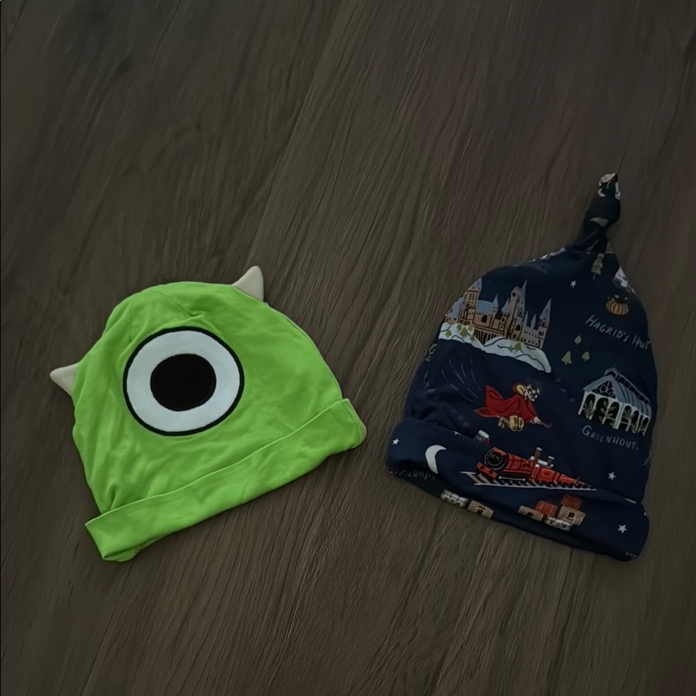 Little Sleepies Green and Navy Kids Hats